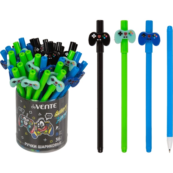 Ручка шариковая с декором, синяя, 0.7 мм, круг. корп., deVENTE Game Zone_3 дизайна Ручка шариковая с декором, синяя, 0.7 мм, круг. корп., deVENTE Game Zone_3 дизайна