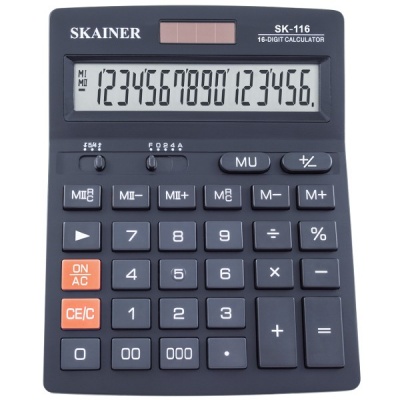 Калькулятор бухгалтерский SKAINER SK-116, 16-разряд., ЖК, 2 яч. памяти, дв. питание, 000, →, черный Калькулятор бухгалтерский SKAINER SK-116, 16-разряд., ЖК, 2 яч. памяти, дв. питание, 000, →, черный