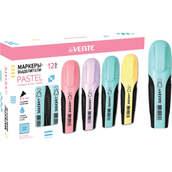 Текстмаркер бирюзовый, пастельный, ШЛ 1-5 мм, н-к "клин", эрг. корпус, deVENTE Pastel