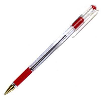 Ручка шариковая красная, 0.5 мм, эрг. грип, метал. н-к, прозр. корп., MunHwa MC Gold