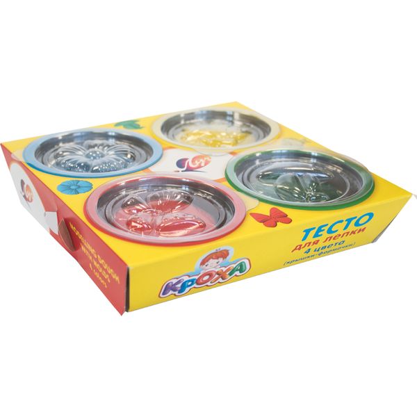 Тесто для лепки ЛУЧ, 4 цвета, в инд. п/баночках (крышки-формочки)