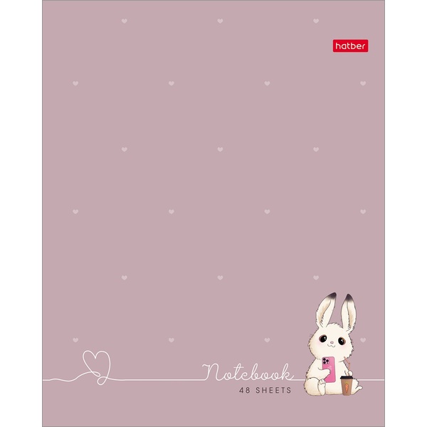 Тетрадь А5, клетка, 48 л., на скобе, 65 г/м², мат. лам., Hatber Милашка Банни_5 дизайнов