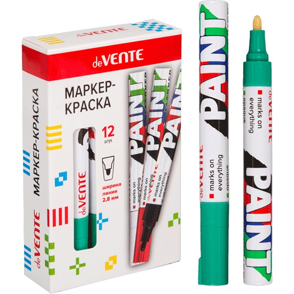 Маркер-краска deVENTE, зеленый, пулевидный ПУ, 2.8 мм, метал. корпус