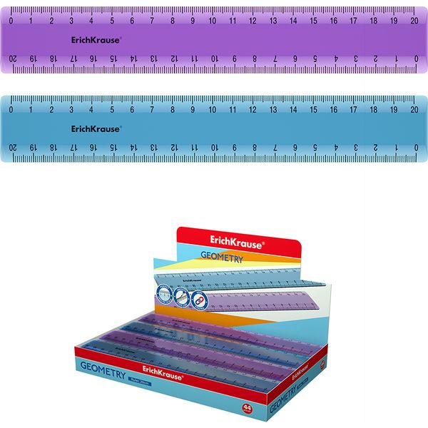 Линейка 20 см, пластиковая, полупрозрачная, ассорти 2 цвета, ErichKrause Standard Акция!