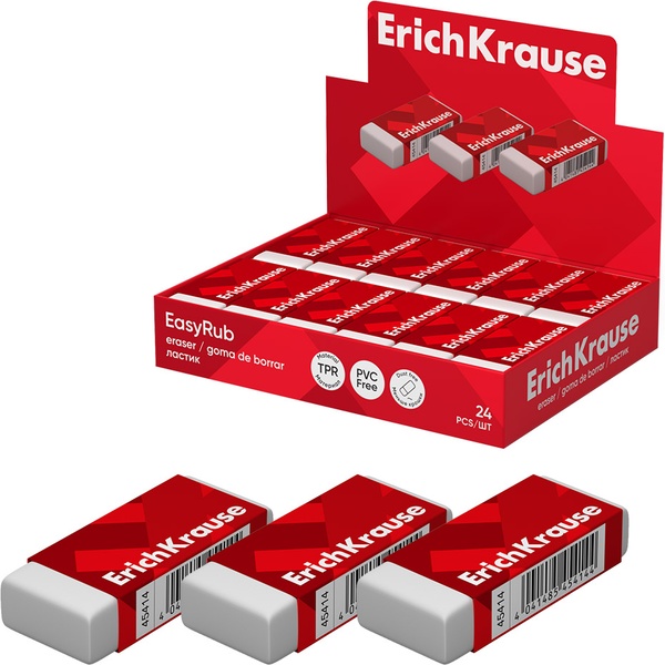 Ластик ArtBerry Extra Soft, TPR (Dust free), прямоугольный, 51*21*11 мм, белый, + картон. держатель Ластик ArtBerry Extra Soft, TPR (Dust free), прямоугольный, 51*21*11 мм, белый, + картон. держатель