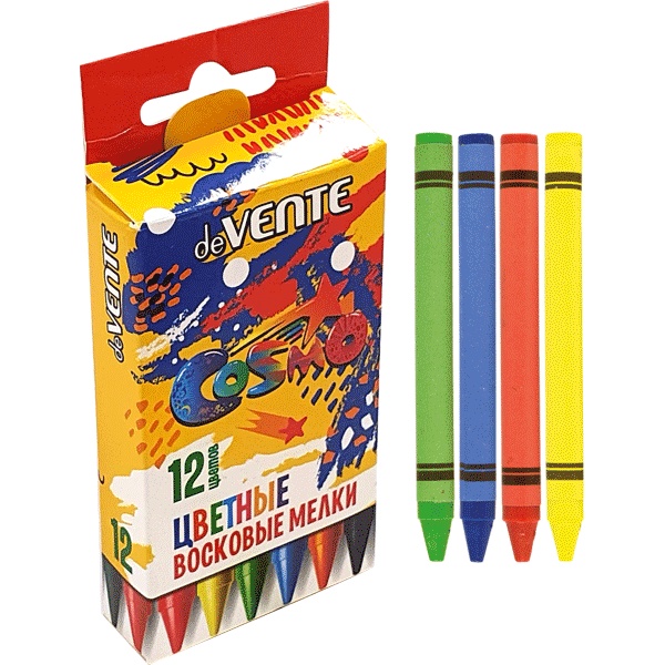 Мелки восковые 12 цветов, круглые, инд. обертка, deVENTE Cosmo (к/к)