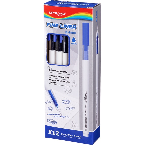 Ручка капиллярная (линер), синяя, лин. 0.4 мм, круг. корпус, KEYROAD Fineliner