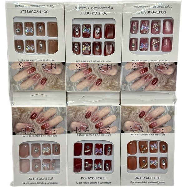 Ногти накладные "NAILS" с бантиками и стразами, в карт. коробке, в ассорти Ногти накладные "NAILS" с бантиками и стразами, в карт. коробке, в ассорти