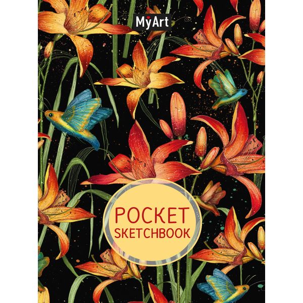 Скетчбук А6, тв. переплет, 48 л., Lux cream 100 г/м², резинка, MyArt Лилии   Акция