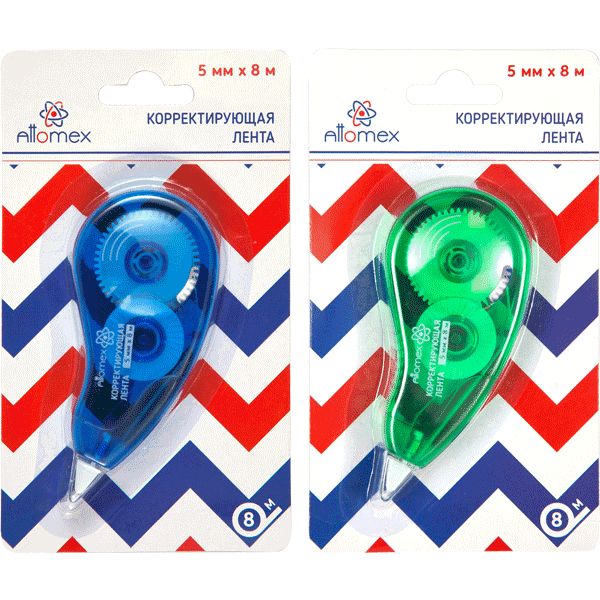 Лента корректирующая 5 мм* 8 м, фронт. аппликатор, п/п корпус, Attomex_2 дизайна