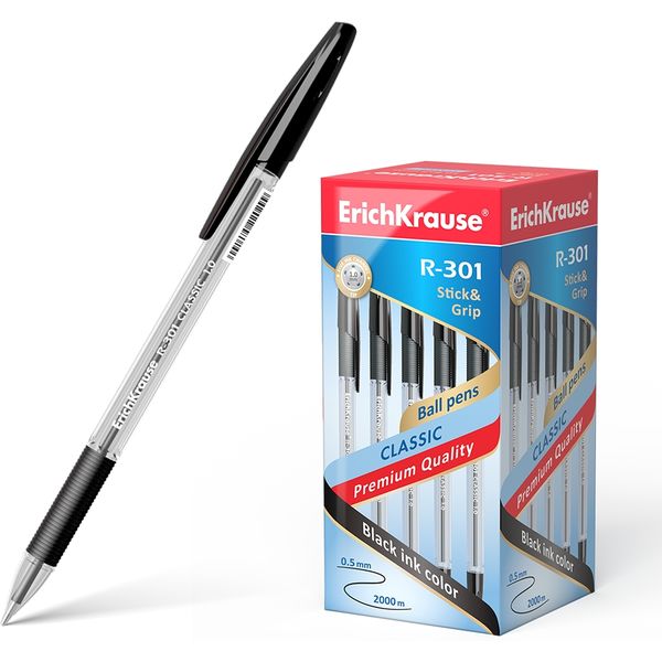 Ручка шариковая черная, 1.0 мм, эрг. грип, ErichKrause R-301 Stick&Grip Classic Ручка шариковая черная, 1.0 мм, эрг. грип, ErichKrause R-301 Stick&Grip Classic
