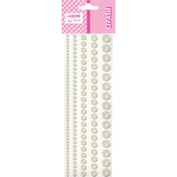 Стразы самоклеящиеся, 115 шт., круглые, 5 р-ров, цв.: белый, deVENTE DIY Pearls