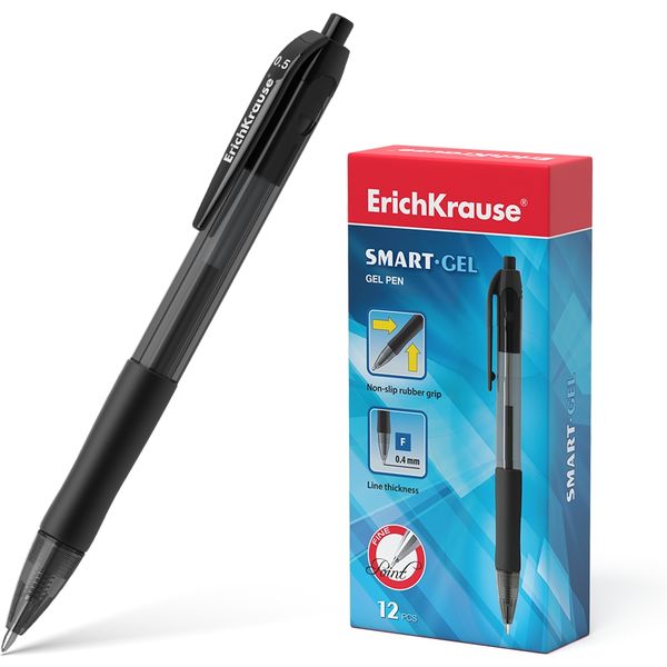 Ручка гелевая автомат., черная, Ø 0.5 мм, лин. 0.4 мм, ДП 500 м, ErichKrause Smart-Gel Matic&Grip