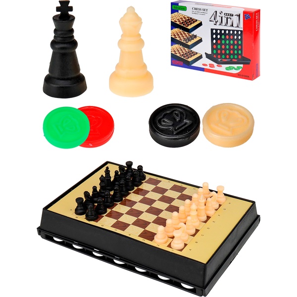 Игра настольная 4 в1 Шахматы/шашки/нарды/домино
