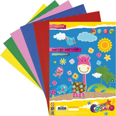 Картон цветной гофрированный 5 цв., 5 л., А4, 180 г/м², 1-ст., в п/п, deVENTE