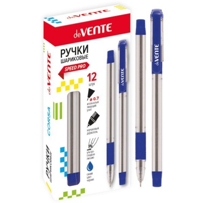 Ручка шариковая, синяя, Ø 0.7 мм "игла", круг., прозр. корп., эрг. грип, speed pro, deVENTE Corsa  Акция!