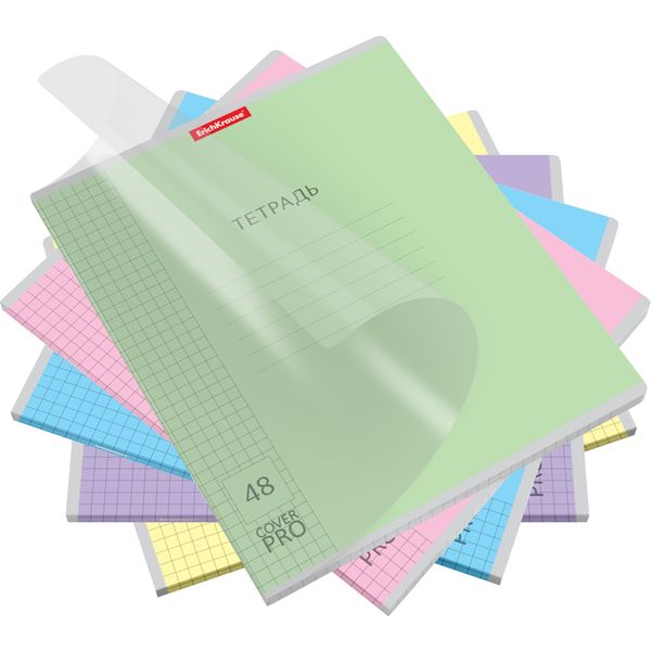 Тетрадь А5, клетка, 48 л., на скобе, 60 г/м², пласт. облож., ErichKrause Классика CoverPro_MIX-PACK