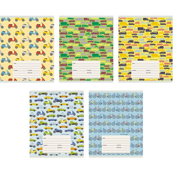 Тетрадь А5, линия, 12 л., на скобе, 60 г/м², выб. лак, Listoff Транспорт_5 дизайнов Тетрадь А5, линия, 12 л., на скобе, 60 г/м², выб. лак, Listoff Транспорт_5 дизайнов