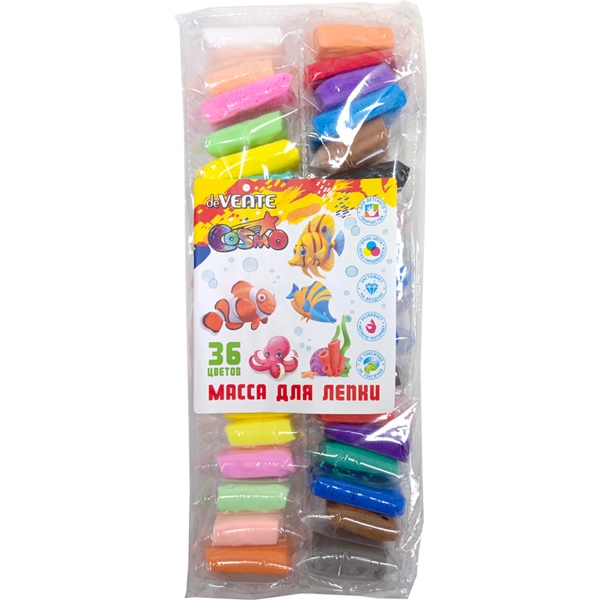 Пластилин воздушный (легкий) deVENTE, застывающий, 36 цветов, 10 г/шт., 3 стека, п/п    Акция!