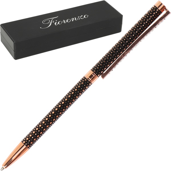 Ручка шариковая подарочная FIORENZO, поворот. м-м, стразы, цв. корп.: черн./зол., 0.7 мм, синяя