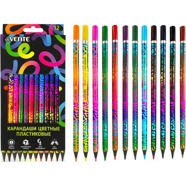 Карандаши цветные 12 шт., пластиковые, круглые, 2М, deVENTE Spotife (в к/к)