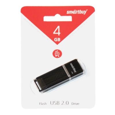 Флеш-накопитель USB 2.0, 4 ГБ, Smartbuy Quartz Black/черный
