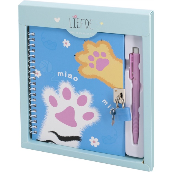 Блокнот с замочком + авторучка в подар. упак. (А5, 45 л., линия, 7БЦ, гребень) Alingar Лапки/ Голубой