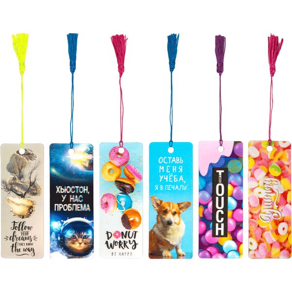 Закладка-линейка пластиковая, 152*57 мм, кисточка, табл. умнож. на обороте, deVENTE_6 дизайнов