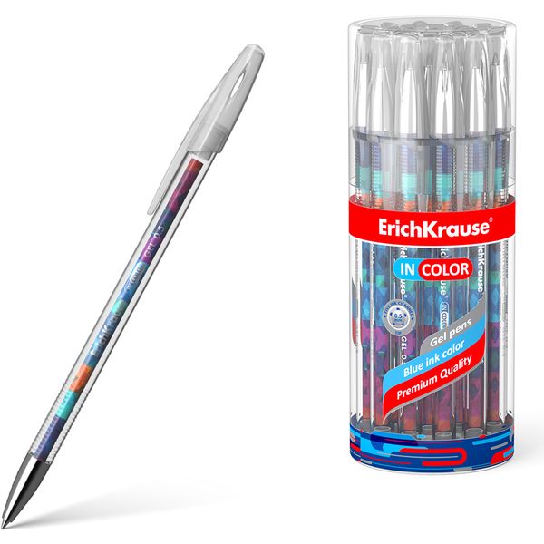 Ручка гелевая синяя, лин. 0.4 мм, ДП 600 м, цв. стержень, ErichKrause InColor_Patchwork