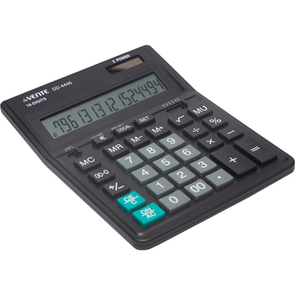 Калькулятор бухгалтерский deVENTE DD-4446, 16-разряд., 1 яч. памяти, дв. питание, 00, →, MU, €, черный Калькулятор бухгалтерский deVENTE DD-4446, 16-разряд., 1 яч. памяти, дв. питание, 00, →, MU, €, черный