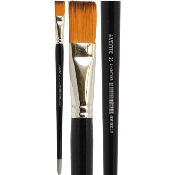 Кисть синтетика, №26, плоская, удл. деревянная ручка, черная, deVENTE Art