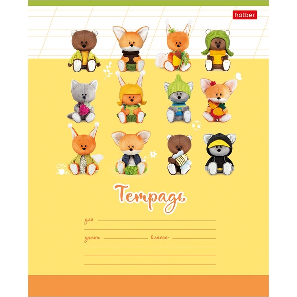 Тетрадь А5, косая линия, 12 л., на скобе, 65 г/м², Hatber Лесята_5 дизайнов