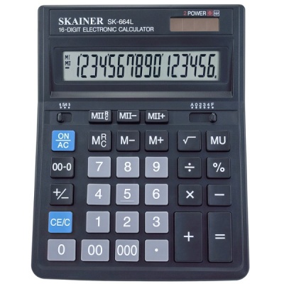 Калькулятор бухгалтерский SKAINER SK-664L, 16-разряд., ЖК, 2 яч. памяти, дв. питание, 000, →, черный Калькулятор бухгалтерский SKAINER SK-664L, 16-разряд., ЖК, 2 яч. памяти, дв. питание, 000, →, черный