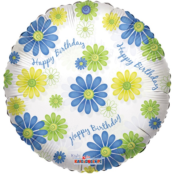 Шар фольгированный КРУГ, Ø45 см, С Днем Рождения_Цветочный узор (1 шт.)