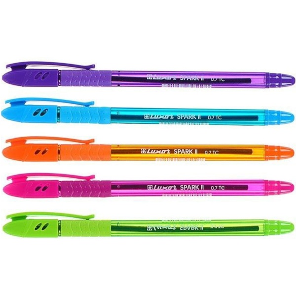 Ручка шариковая синяя, 0.7 мм, узел-игла, грип резиновый, Luxor Spark II