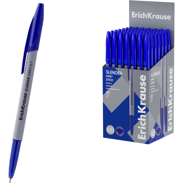 Ручка шариковая синяя, 0.7 мм "игла", super glide TEC, ErichKrause Slender Stick Grey