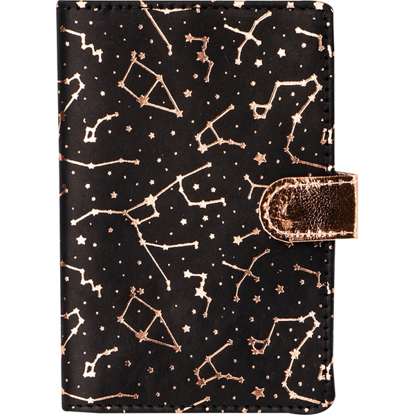 Обложка для паспорта OfficeSpace "Shine" на кнопке, кожа, черный, тиснение фольгой   Акция!