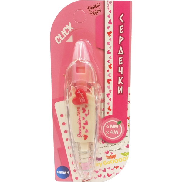 Лента-роллер для декора, 6 мм*4 м, Centrum Сердечки  