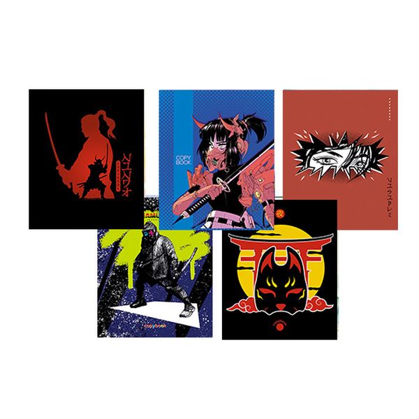 Тетрадь А5, клетка, 48 л., на скобе, 60 г/м², вд лак, КТС-ПРО Самураи_5 дизайнов