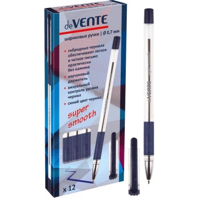 Ручка шариковая синяя, 0.7 мм, эрг. грип, метал. носик, deVENTE