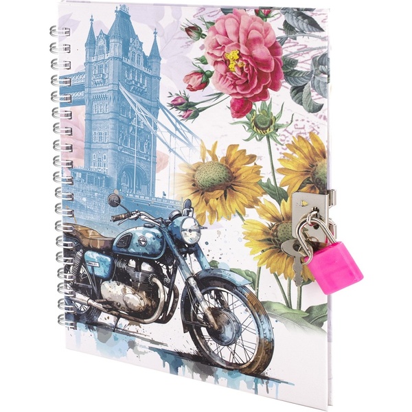 Блокнот с замочком, B6, 45 л., клетка, гребень, обл. 7БЦ, Alingar Путешествие