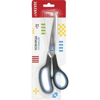 Ножницы 210 мм, эргономичные, прорезин. кольца, черно-синие, deVENTE Titanium