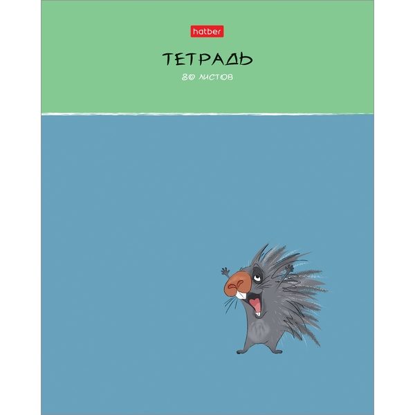 Тетрадь А5, клетка, 80 л., на скобе, 65 г/м², софт-тач, Hatber Колючее настроение_5 дизайнов 