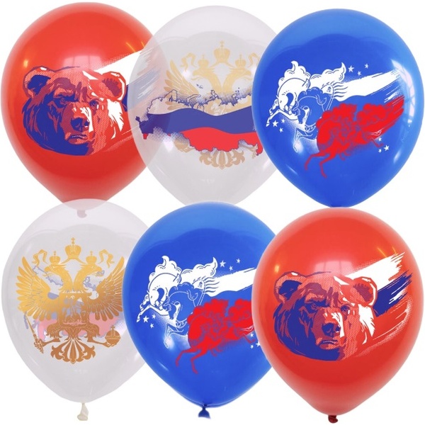 Шары воздушные с госсимволикой, Ø30 см, латекс, 1-ст. рис., ДЕКОРАТОР Россия (25 шт.)