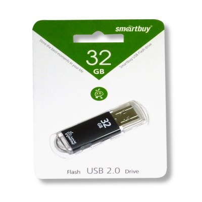 Флеш-накопитель USB 2.0, 32 ГБ, Smartbuy V-Cut Black/бриллиантовый черный