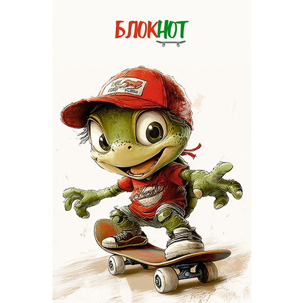 Блокнот на скобе А6, 16 л., клетка, 60 г/м², вд-лак, PLANO Крутой черепашонок   Акция!