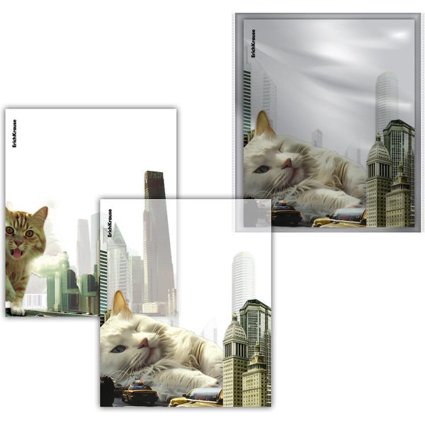 Обложка для тетради, 212*347 мм, PP 80 мкм, ErichKrause Big City Cats (12 шт.)