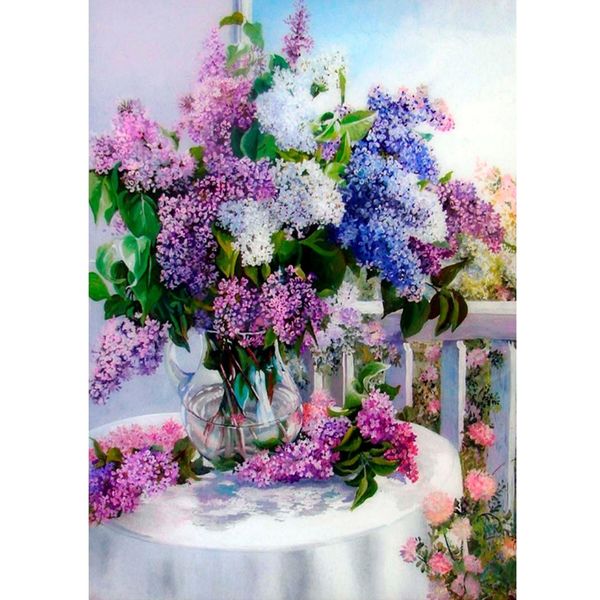 Алмазная живопись 30*40 см, холст, на подрамнике, полное заполнение, Alingar Букет разноцветной сирени