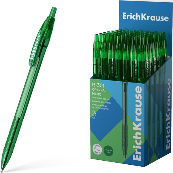 Ручка шариковая автомат., зеленая, 1.0 мм, рифл. грип, ErichKrause R-301 Matic Original