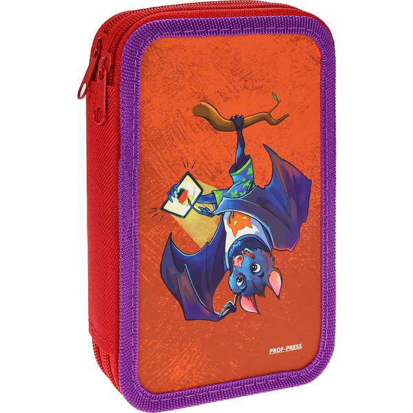 Пенал 2 отд., на молнии, 190*115*40 мм, лам. картон, тканев. торец, софт-тач, Prof-Press Летучая мышь с планшетом